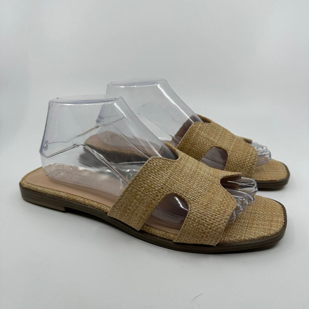 A New Day Sandals WMNS 9 Tan Raffia Square Toe Target Slides Coastal Minimalist